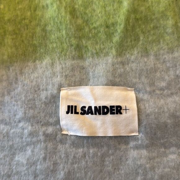 NWOT Jill Sander Tricolor Wool/Mohair Fringed Scarf. Blue/Green/Brown. - Picture 5 of 6